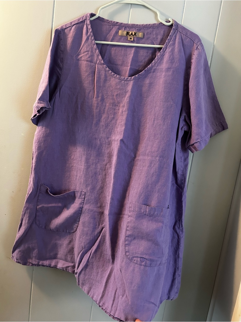 Flax Lavender Short Sleeve Linen Tunic with Front Pockets